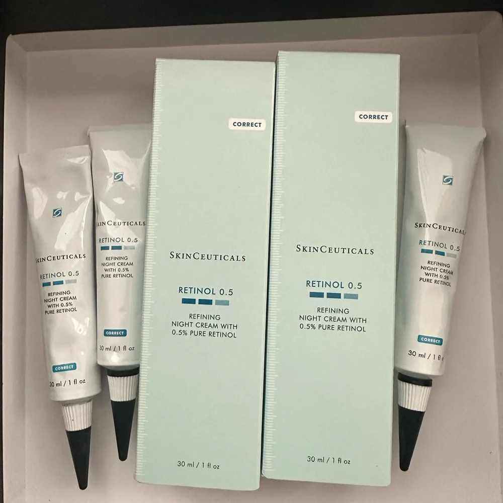 3 tubes SkinCeuticals Retinol 0.5 Refining Night Cream - Light Aqua and White